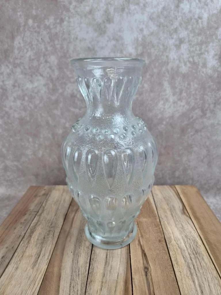 Vaso vintage em vidro prensado moldado fosco anos 50 – Modelo grande com decoração de gotas – photo 2